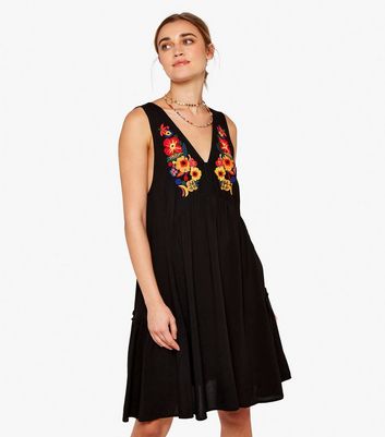 Apricot Black Floral Embroidered Sleeveless Mini Dress New Look