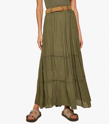 Apricot Olive Tiered Maxi Skirt  New Look