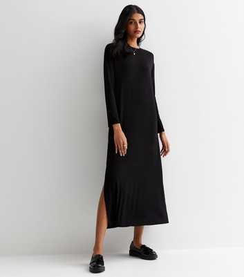 Black Split Hem T-Shirt Midaxi Dress
