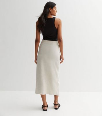 Cream Linen-Look Ruched Split Hem Midaxi Skirt New Look