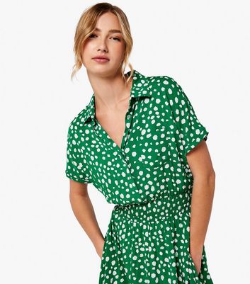 Apricot Green Spot Hanky Hem Midi Shirt Dress New Look