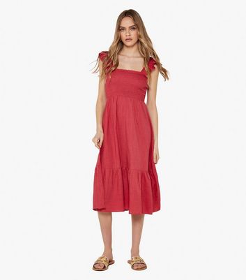 Apricot Deep Pink Linen Midi Dress New Look