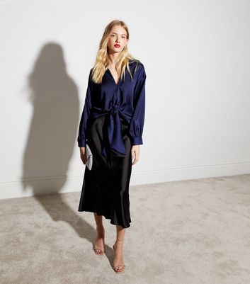 Navy satin cheap shirt dress