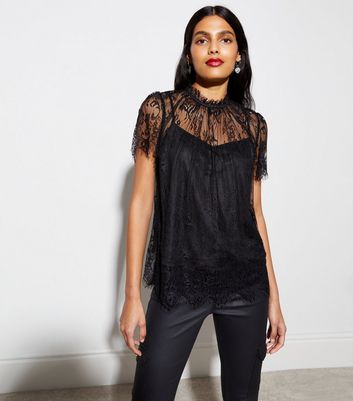 Black lace 2025 blouse short sleeve