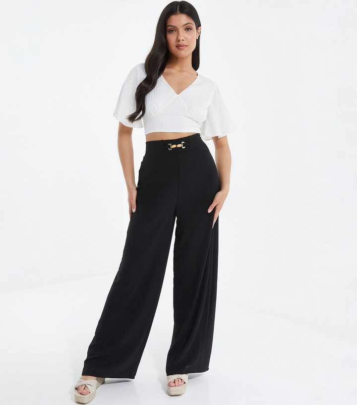 quiz black wide leg trousers