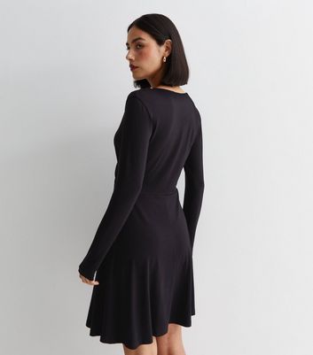 Black jersey wrap discount dress long sleeve