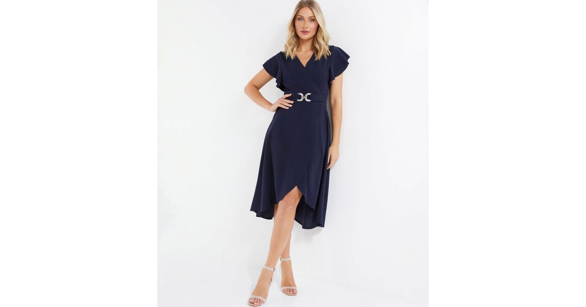 QUIZ Navy Belted Wrap Midi Dress New Look