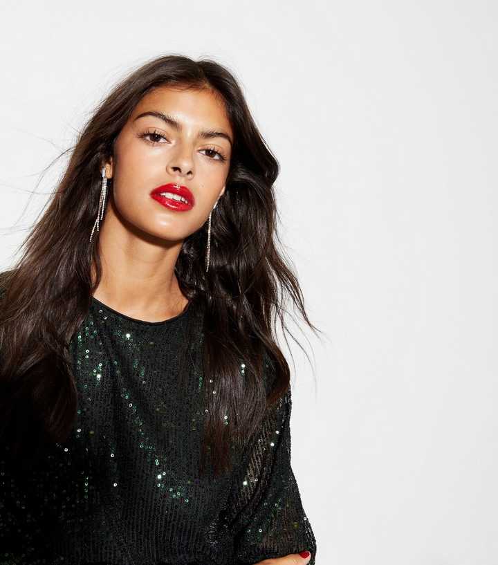 Dark Green Sequin Belted Mini Dress | New Look
