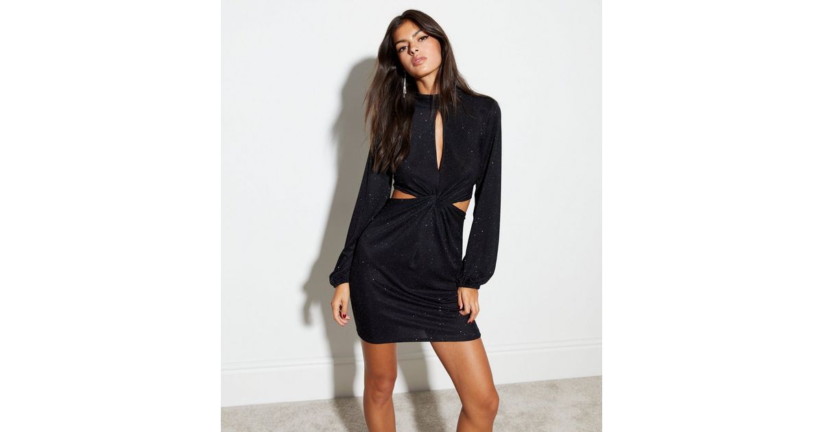 Black Glitter Cut Out Mini Dress | New Look