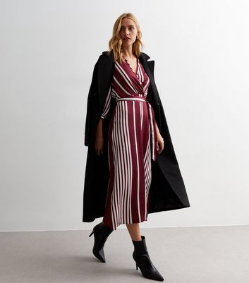 Red Stripe Collared Belted Midaxi Dress New Look