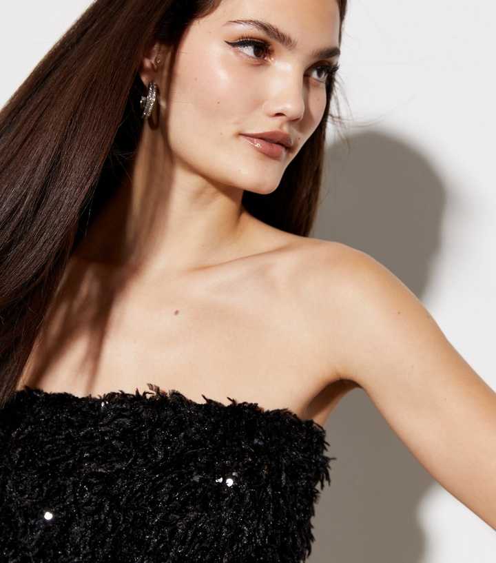 Womens Tops Sparkling Sequin Cropped Strapless Bandeau Tube Top Black :  : Clothing, Shoes & Accessories