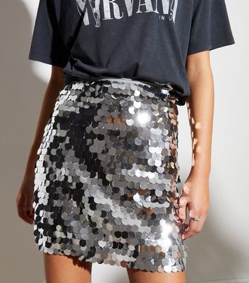 Silver sequin mini outlet skirt