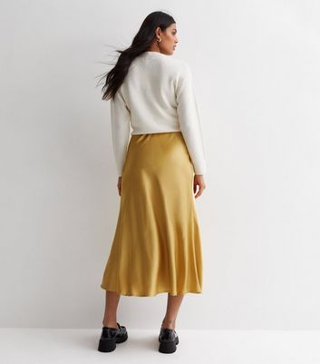 New look satin top midi skirt in gold