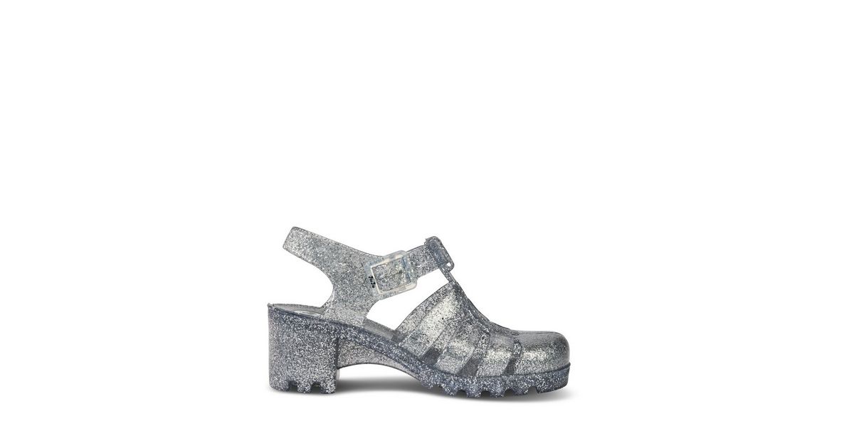 JUJU Silver Glitter Chunky Jelly Heel Sandals New Look