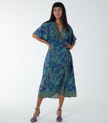Blue Vanilla Navy Paisley Print Kimono Sleeve Midaxi Dress New Look