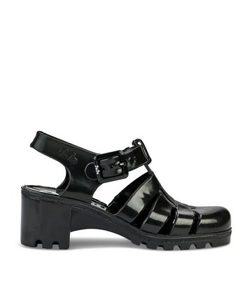 JUJU Black Chunky Jelly Heel Sandals New Look