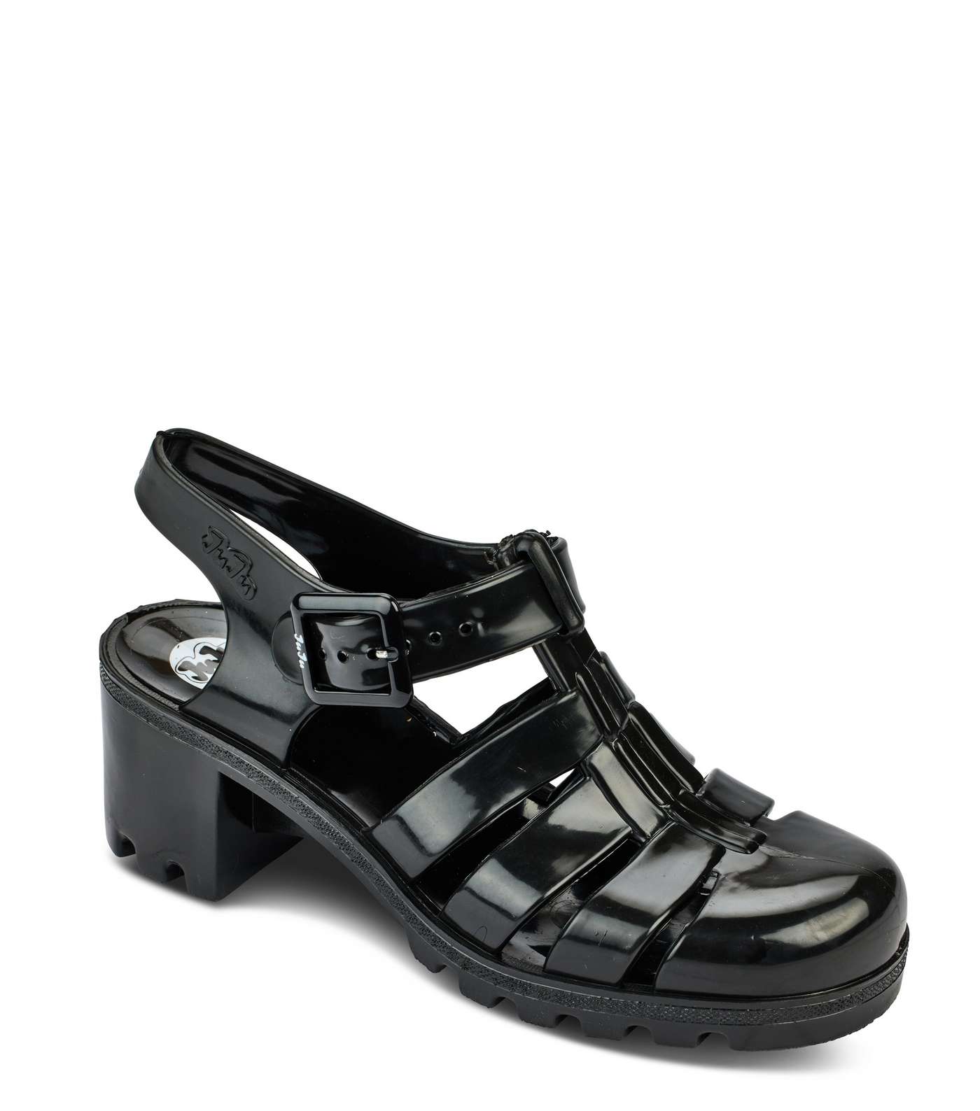 JUJU Black Chunky Jelly Heel Sandals Image 2