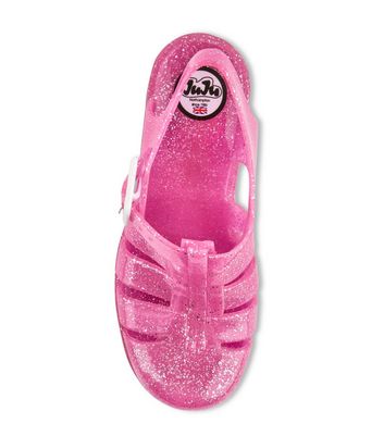 JUJU Pink Glitter Chunky Heel Jelly Sandals New Look