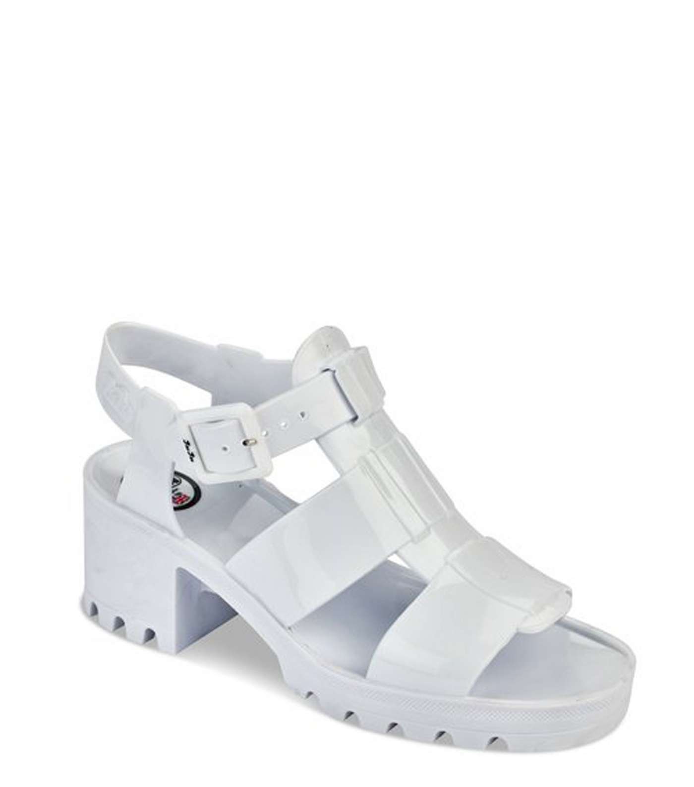 JUJU White Chunky Block Heel Sandals Image 2