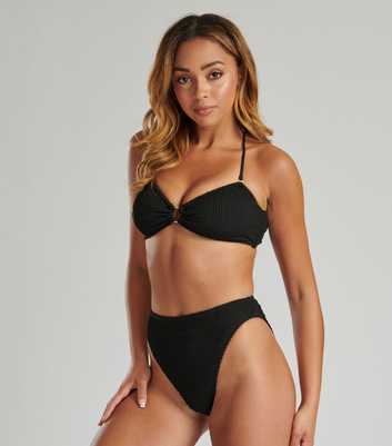 South Beach Black Bandeau Bikini with High Rise Bikini Bottoms