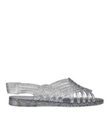 JUJU Silver Glitter Jelly Plaited Slingback Sandals