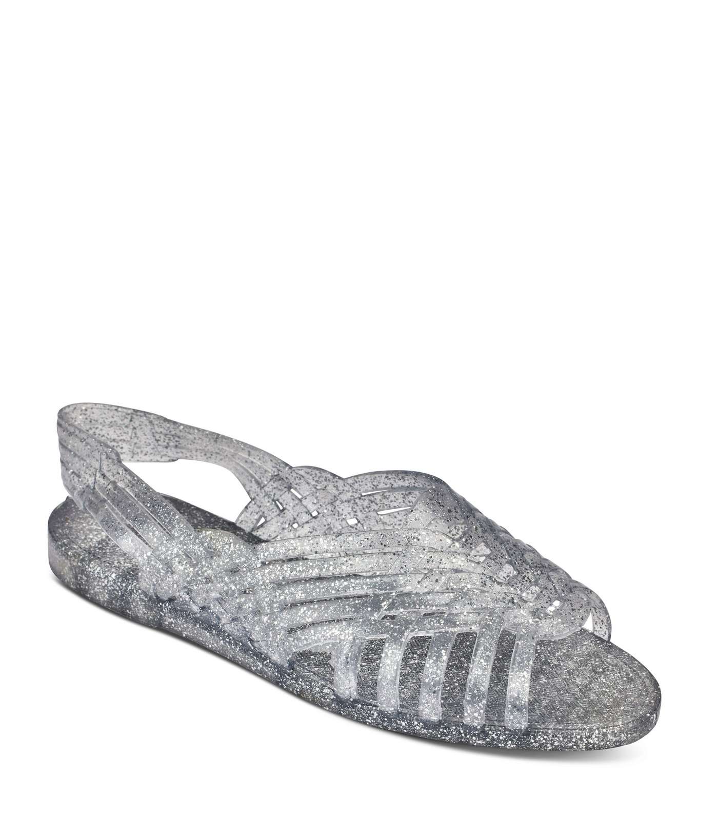 JUJU Silver Glitter Jelly Plaited Slingback Sandals Image 2