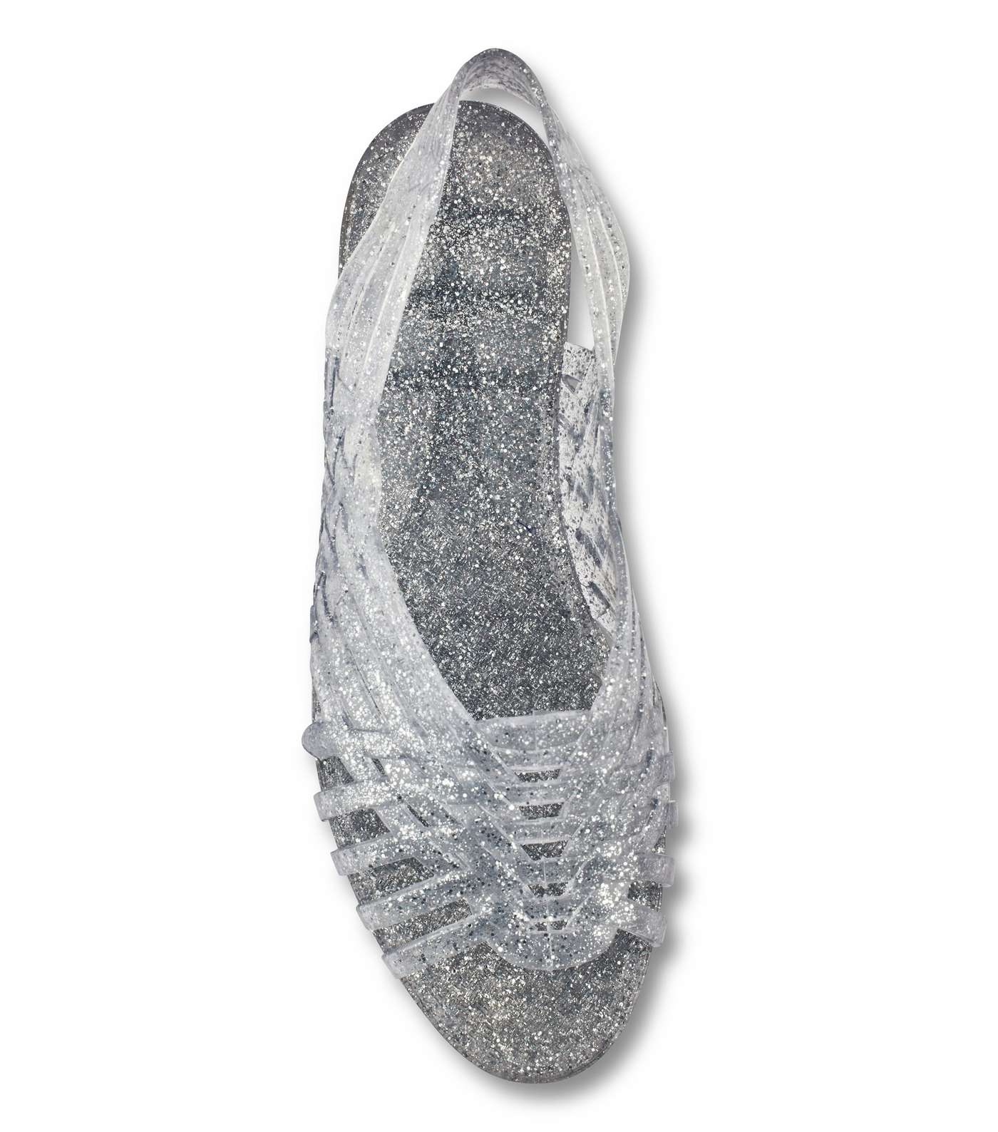 JUJU Silver Glitter Jelly Plaited Slingback Sandals Image 4