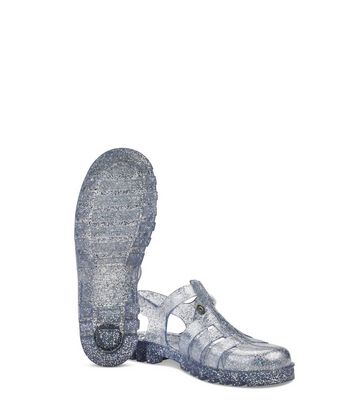 JUJU Silver Glitter Chunky Jelly Sandals New Look