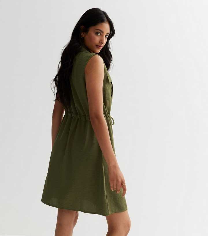 Cameo Rose Khaki Sleeveless Utility Mini Dress | New Look