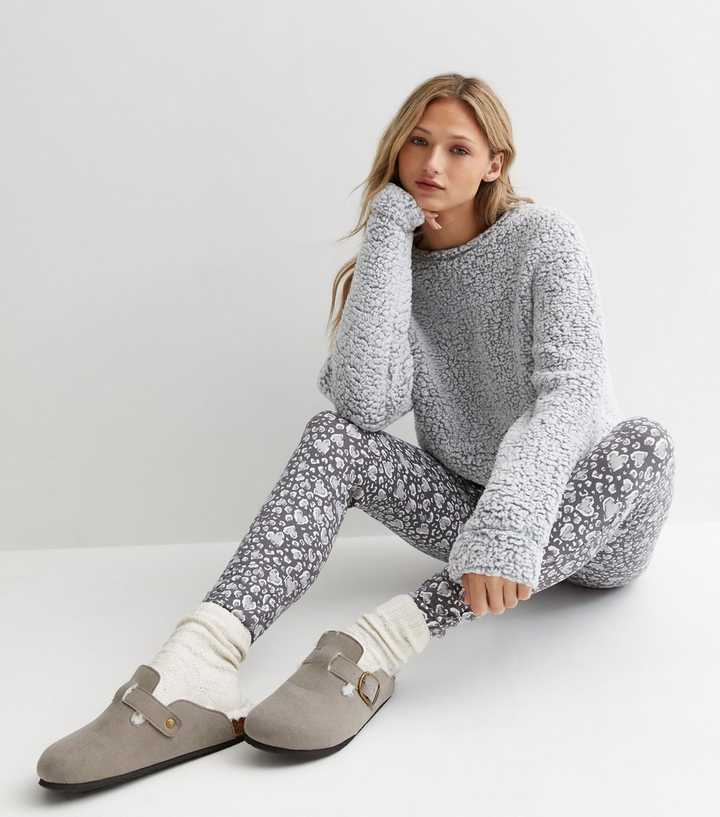 Grey Legging Pyjama Set with Heart Print