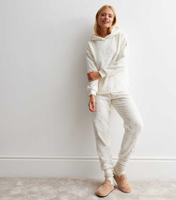 White Foil Star Print Cuffed Joggers