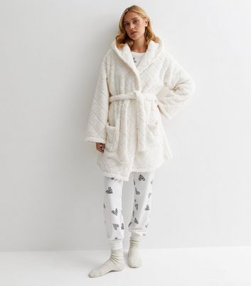 Off White Heart Glitter Fluffy Dressing Gown | New Look
