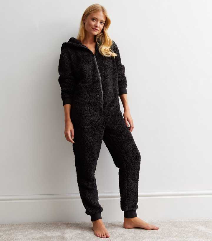Black Teddy Zip Up Hooded Onesie