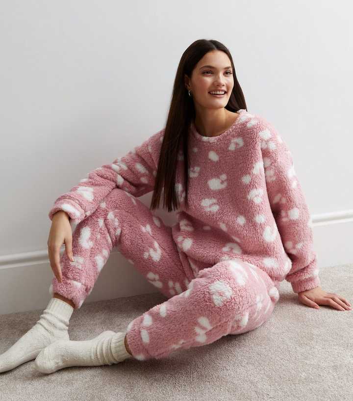 Pink Borg Pyjama Top with Animal Print