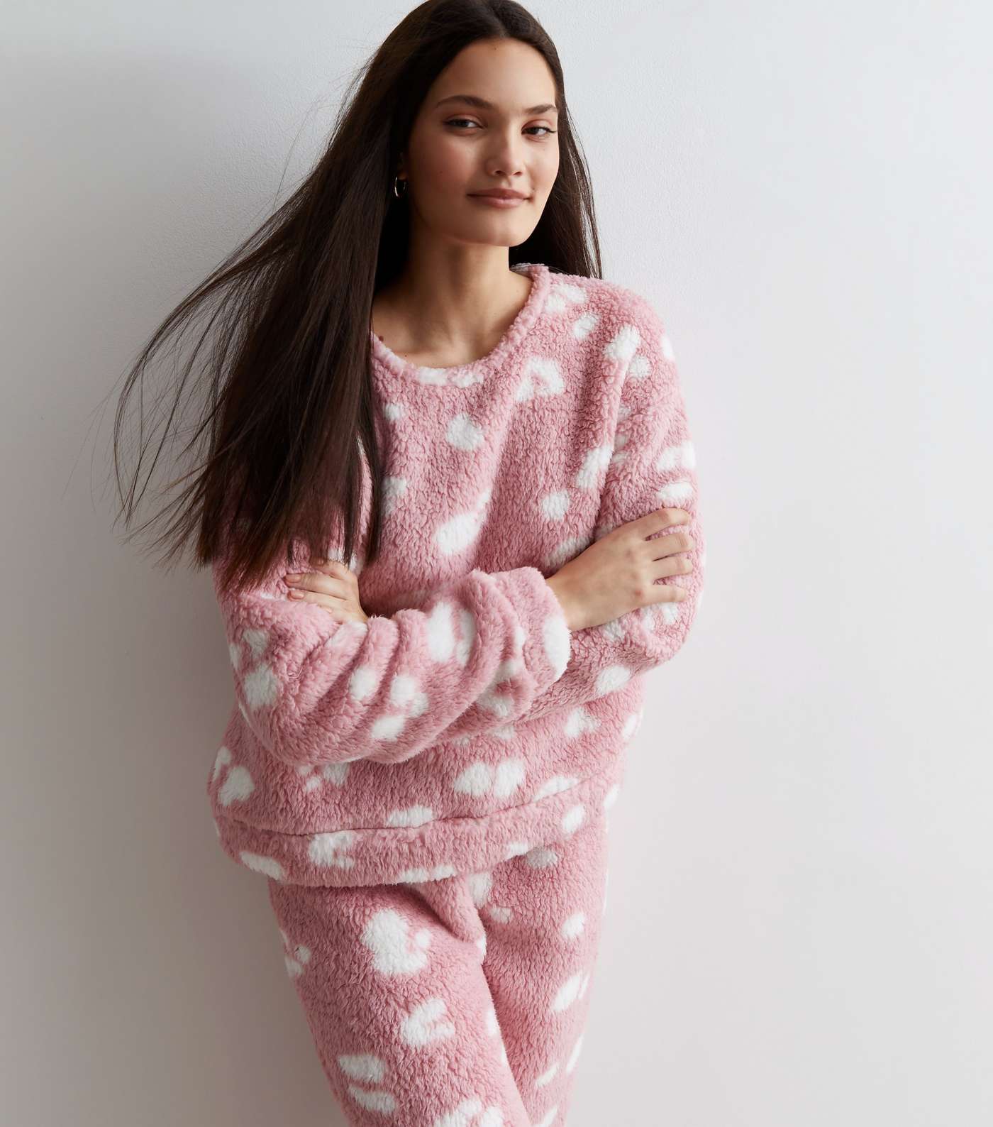 Pink Borg Pyjama Top with Animal Print Image 4