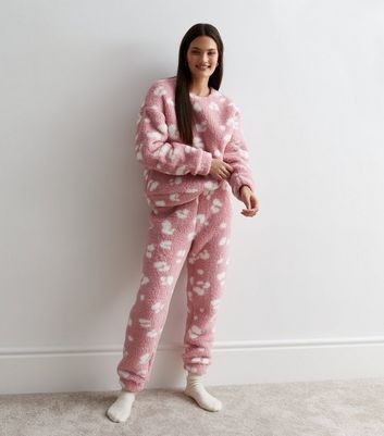 Pink Borg Pyjama Joggers with Animal Print New Look