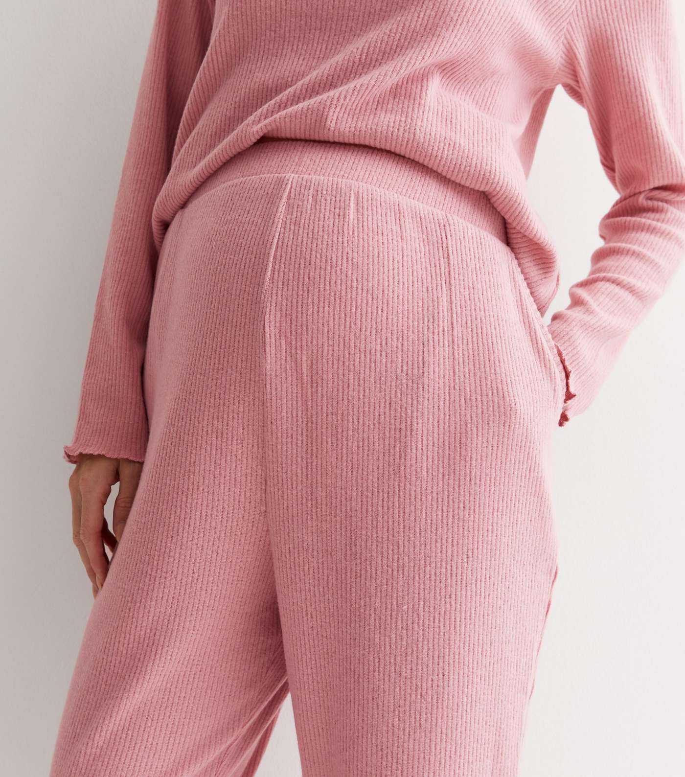 Maternity Pink Ribbed Jersey Pyjama Joggers Image 3
