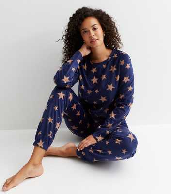 Tall Blue Fleece Pyjama Set with Star Print