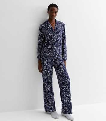 Tall Blue Revere Trouser Pyjama Set with Heart Print