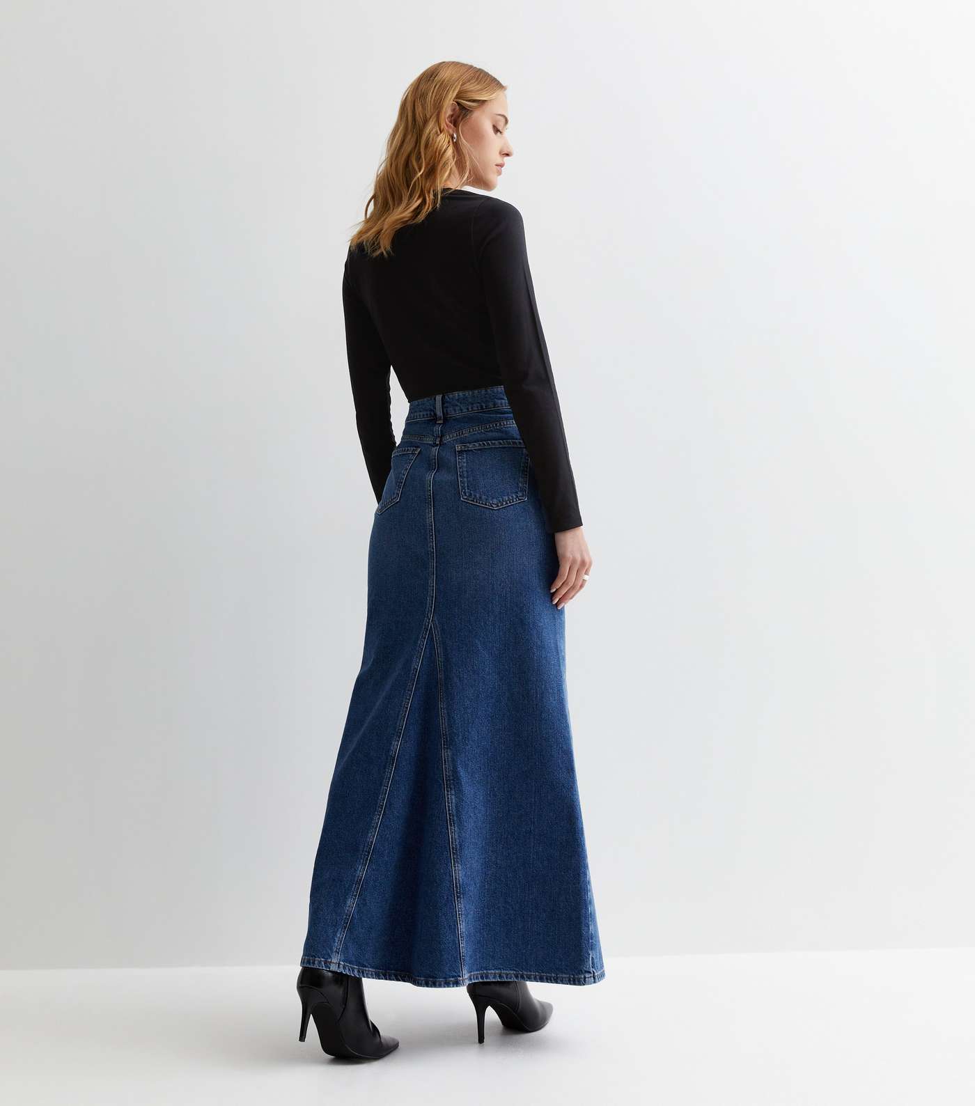 Blue Denim Flared Maxi Skirt Image 4
