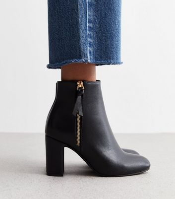 Black Leather-Look Block Heel Ankle Boots New Look