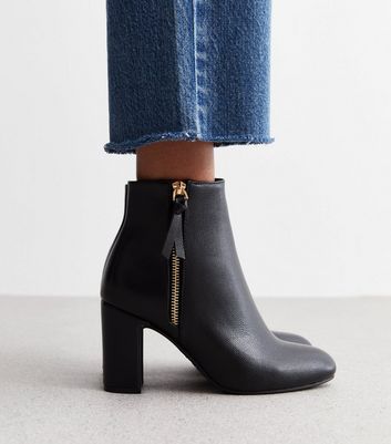 Black leather 2025 look ankle boots