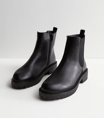 Black Leather Look Faux Croc Chunky Chelsea Boots New Look