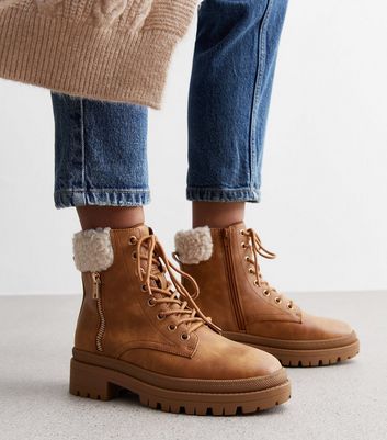 Tan leather lace up boots sales