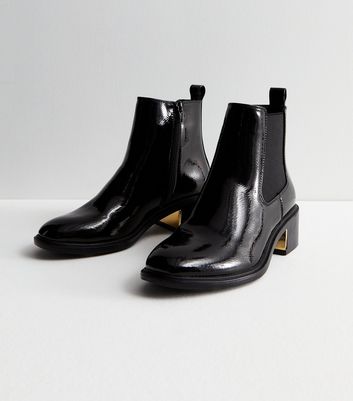 Black Leather-Look Knee High Block Heel Boots | New Look