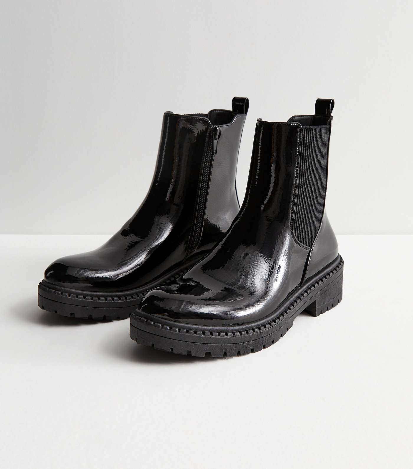Black Patent Chunky Chelsea Boots Image 5