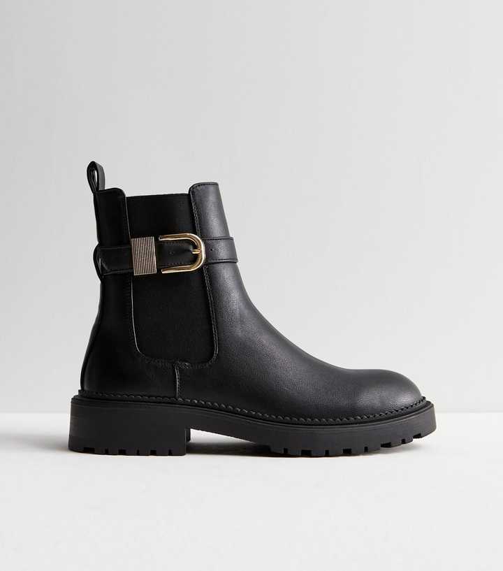 bryst Beloved skræmt Black Leather-Look Buckle Chelsea Boots | New Look
