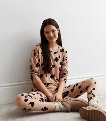 Brown Legging Pyjama Set with Leopard Print