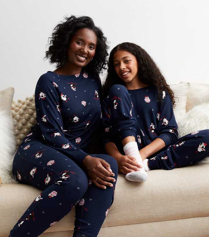 Navy Christmas Family Pyjama Set with Penguin Print