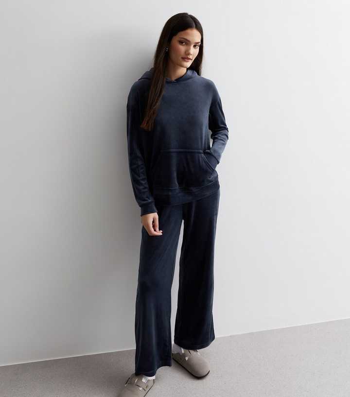 Navy Velour Hoodie
